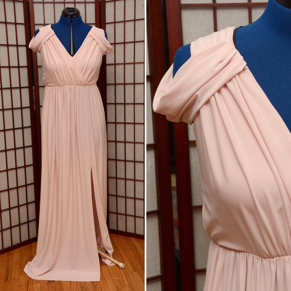 ASOS Curve Light Pink Draped Maxi Dress with Slit